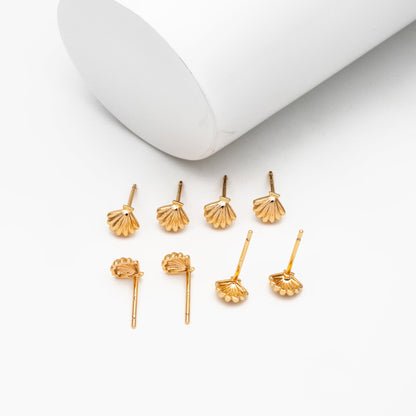10pcs Gold/ Silver Shell Earring 6x6mm, Gold/ Rhodium plated Brass Seashell Stud Earrings (GB-4460)