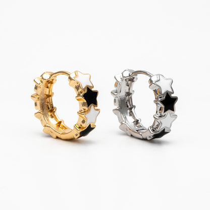4pcs Gold/ Silver Tone Enamel Star Hoop Earrings, 18K Gold/ Rhodium plated Brass, Minimalist Huggie Earrings (GB-4462)