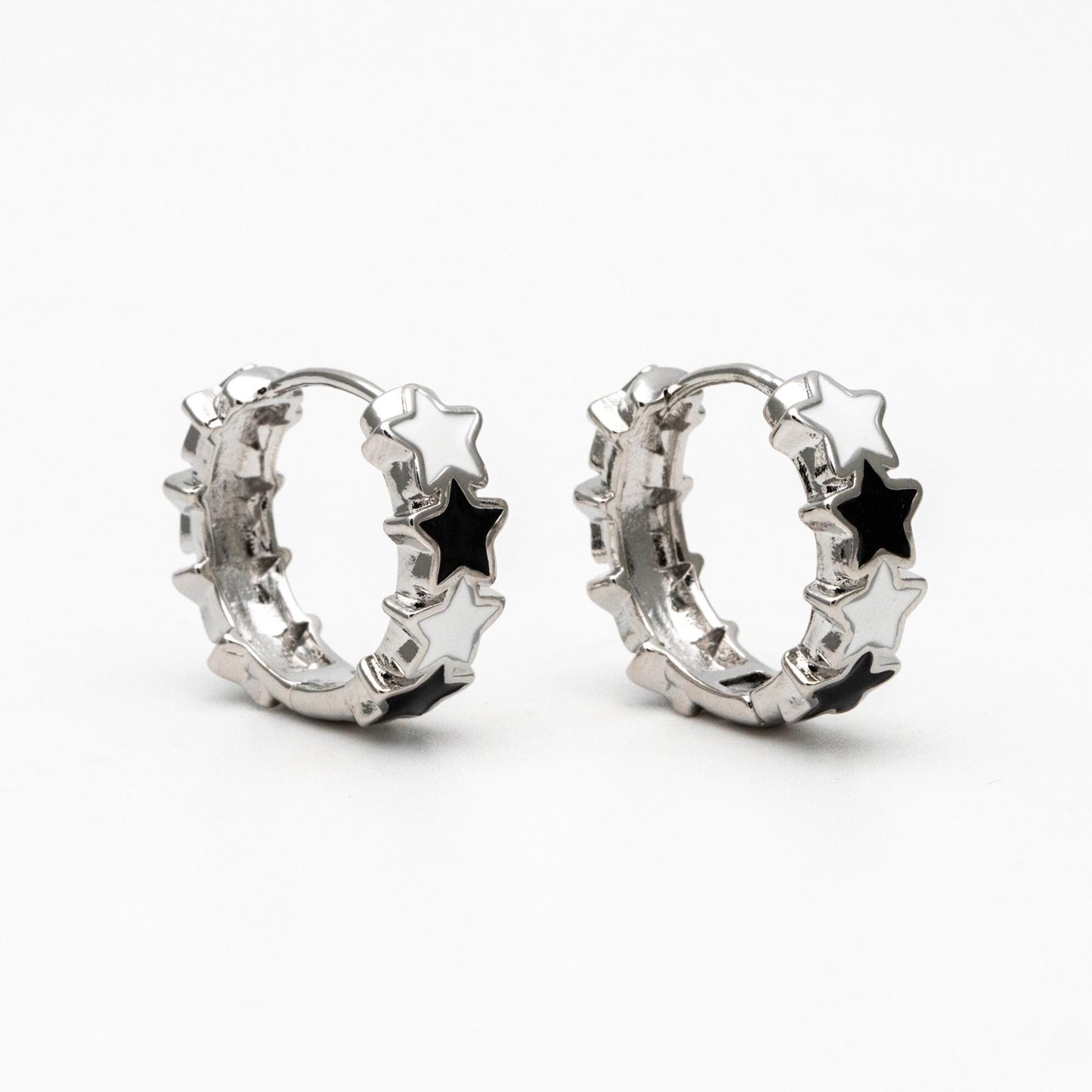 4pcs Gold/ Silver Tone Enamel Star Hoop Earrings, 18K Gold/ Rhodium plated Brass, Minimalist Huggie Earrings (GB-4462)