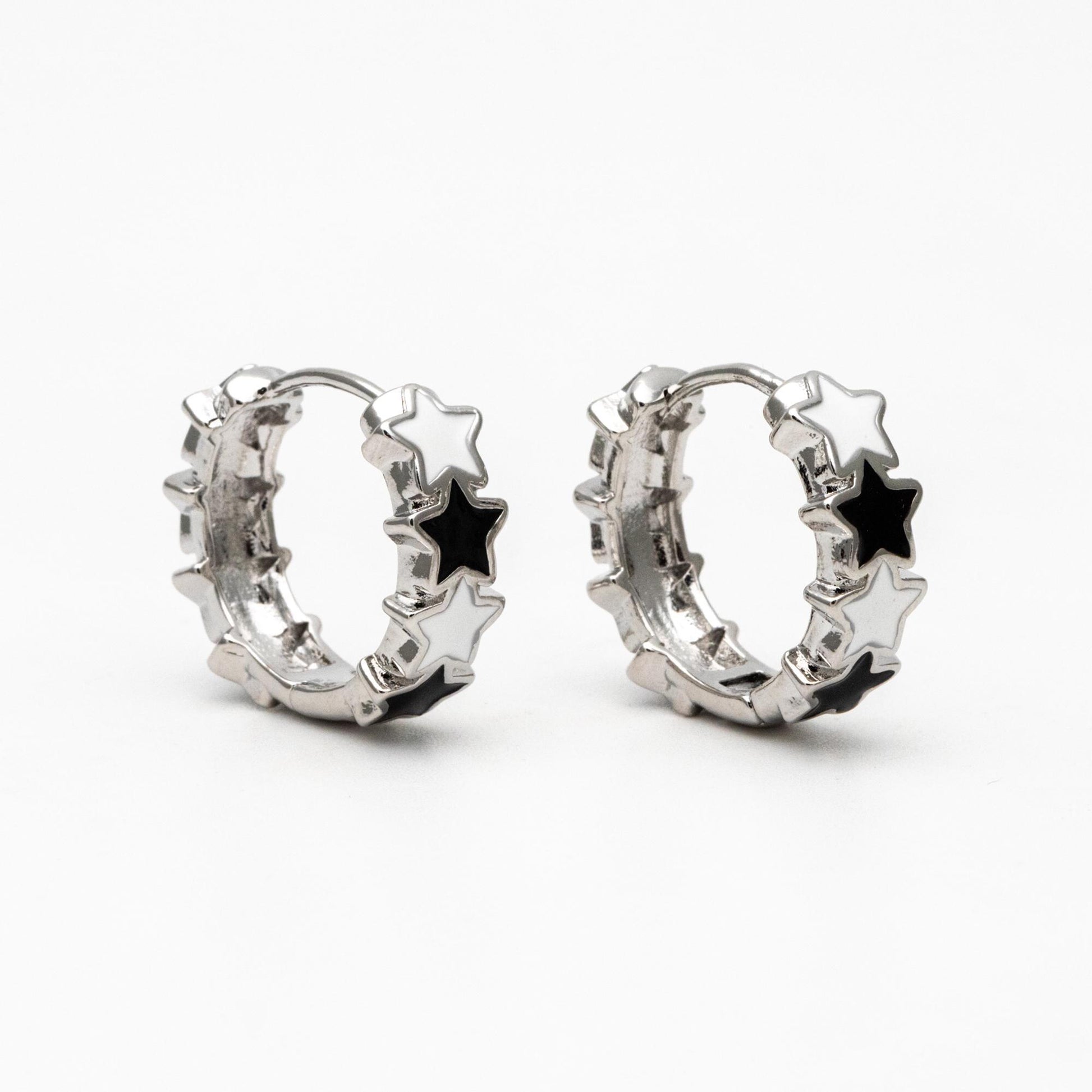 4pcs Gold/ Silver Tone Enamel Star Hoop Earrings, 18K Gold/ Rhodium plated Brass, Minimalist Huggie Earrings (GB-4462)