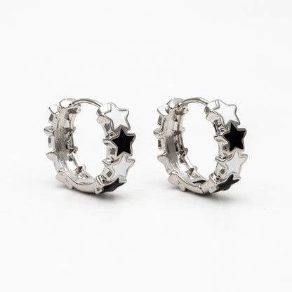 4pcs Gold/ Silver Tone Enamel Star Hoop Earrings, 18K Gold/ Rhodium plated Brass, Minimalist Huggie Earrings (GB-4462)