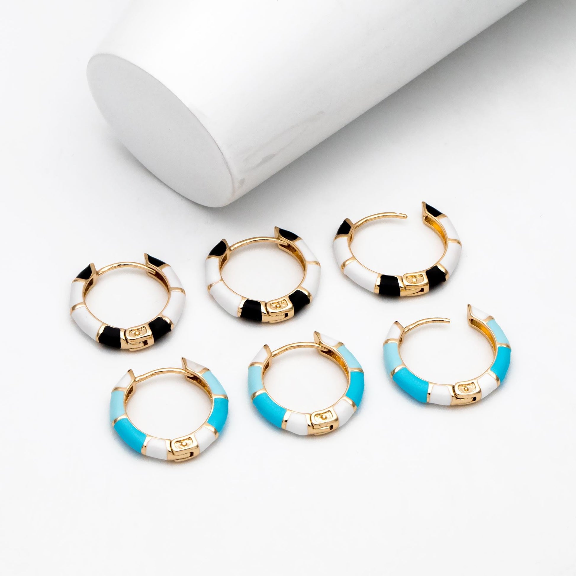 4pcs Enamel Hoop Earrings: 18K Gold Plated Brass Huggies (GB-4463)