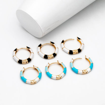 4pcs Enamel Hoop Earrings: 18K Gold Plated Brass Huggies (GB-4463)