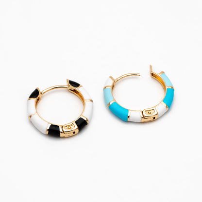 4pcs Enamel Hoop Earrings: 18K Gold Plated Brass Huggies (GB-4463)