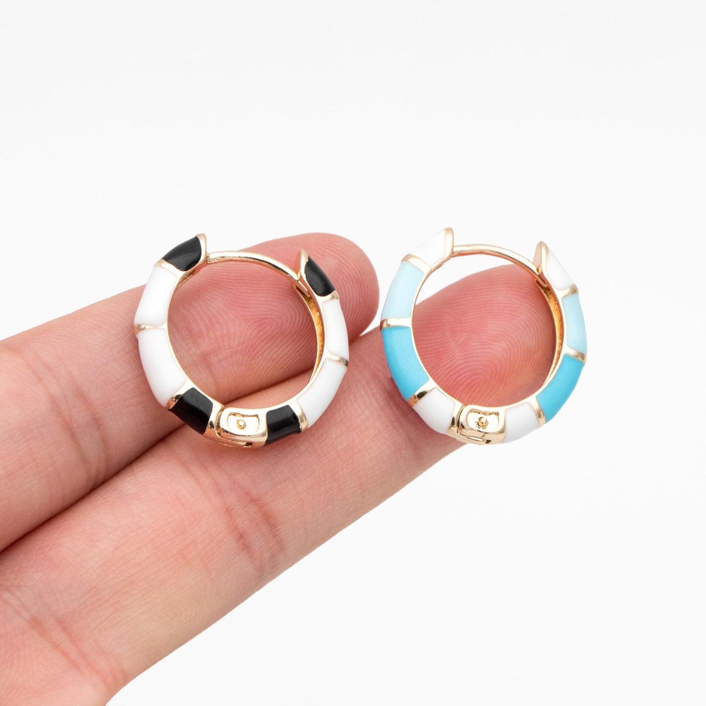 4pcs Enamel Hoop Earrings: 18K Gold Plated Brass Huggies (GB-4463)