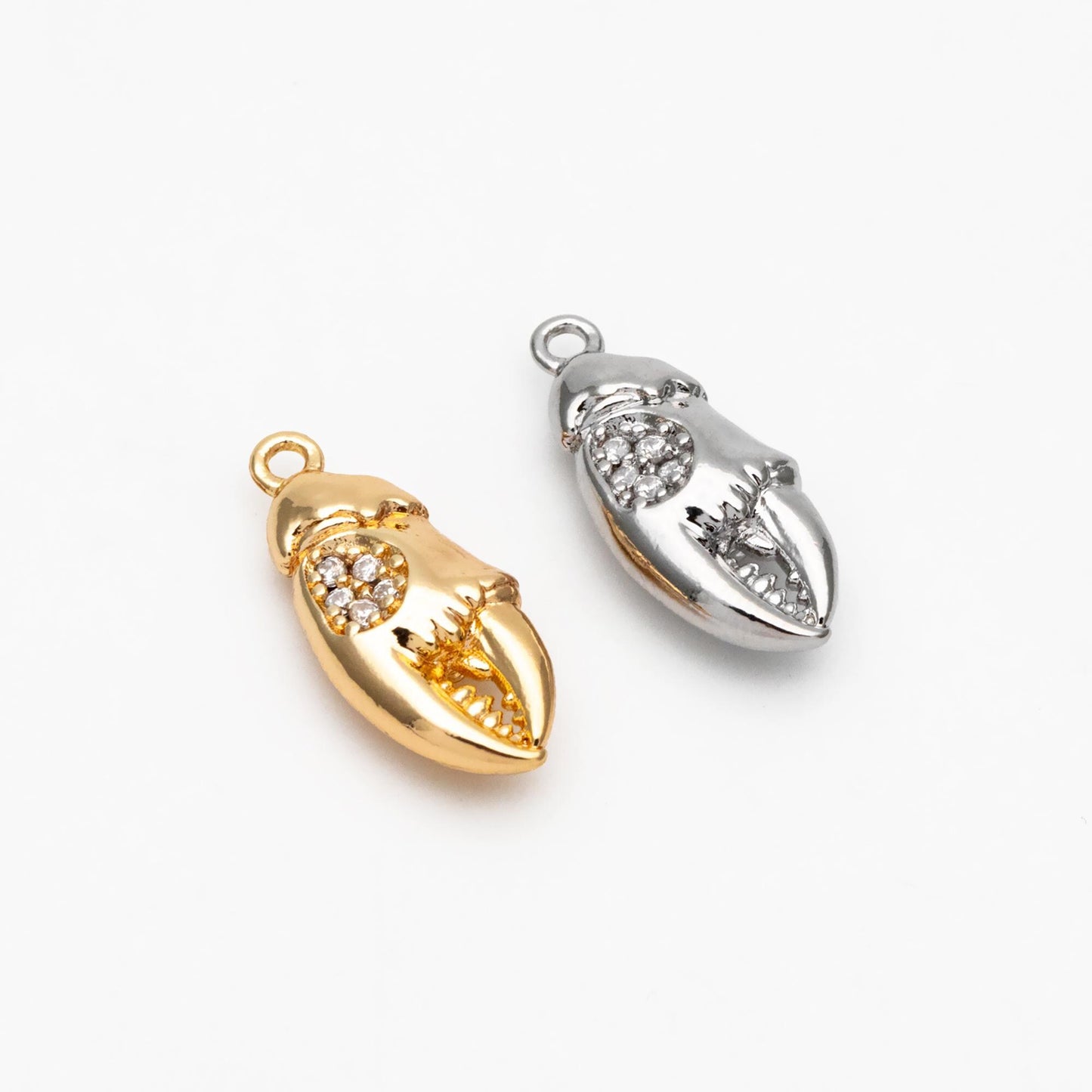 4pcs CZ Pave Gold/ Silver Tone Crab Claw Charms, 18K Gold/ Rhodium plated Brass, Dainty Beach Jewelry (GB-4601-A)