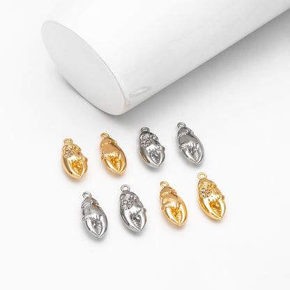 4pcs CZ Pave Gold/ Silver Tone Crab Claw Charms, 18K Gold/ Rhodium plated Brass, Dainty Beach Jewelry (GB-4601-A)