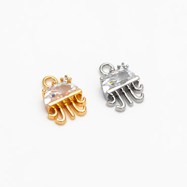 4pcs CZ pave Gold/ Silver Tone Jellyfish Charms, 18K Gold/ Rhodium plated Brass, Kawaii Ocean Charms (GB-3781-C)