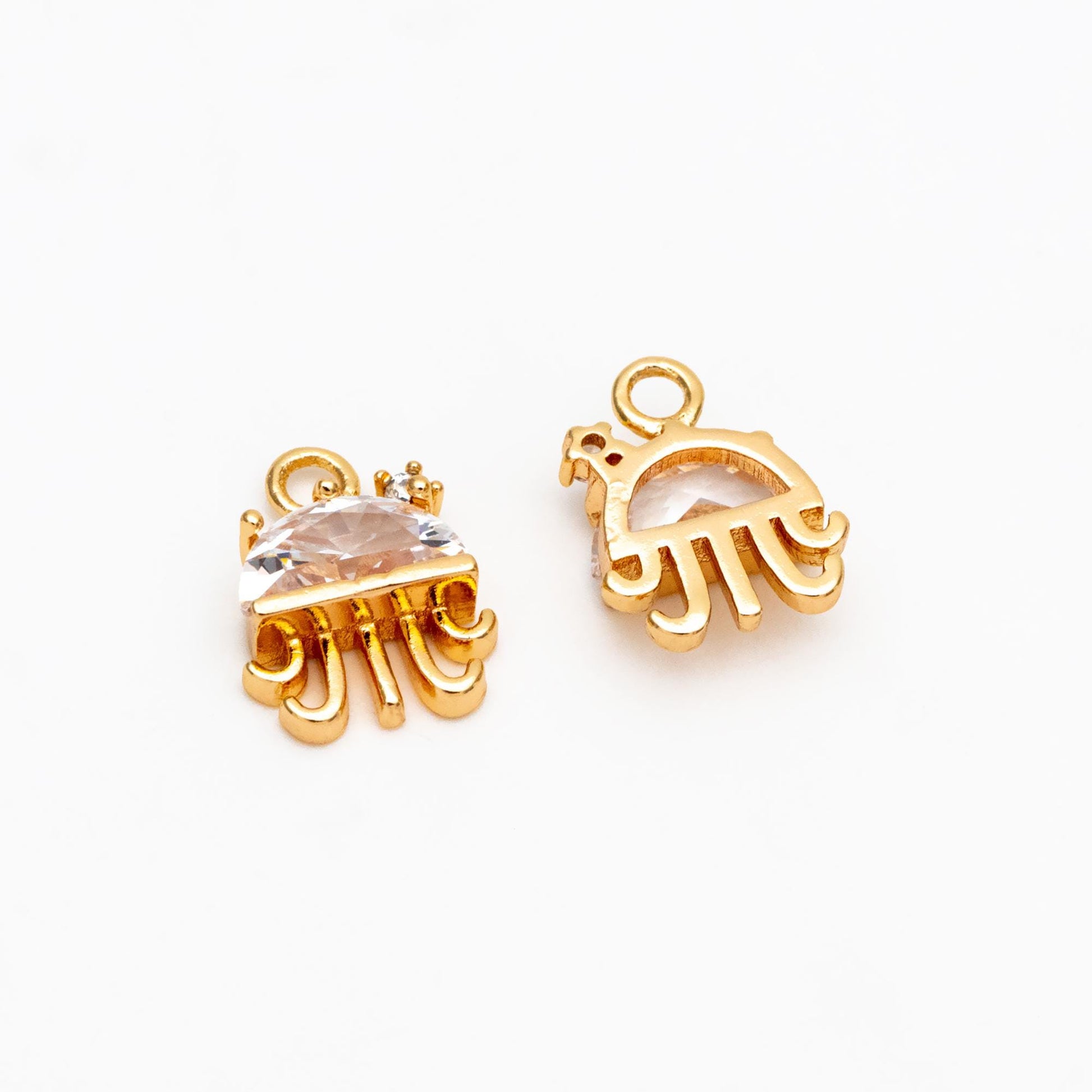 4pcs CZ pave Gold/ Silver Tone Jellyfish Charms, 18K Gold/ Rhodium plated Brass, Kawaii Ocean Charms (GB-3781-C)