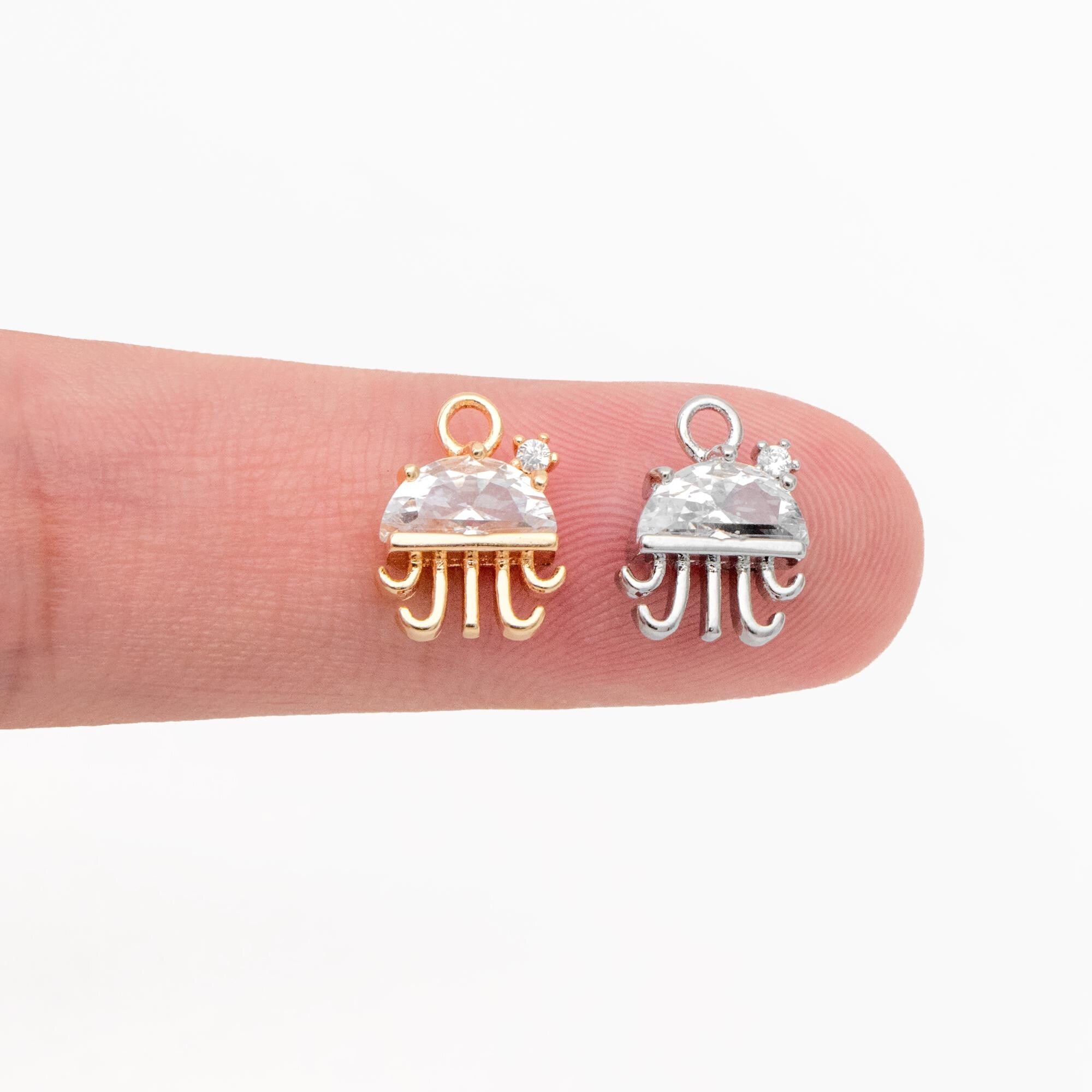 4pcs CZ pave Gold/ Silver Tone Jellyfish Charms, 18K Gold/ Rhodium plated Brass, Kawaii Ocean Charms (GB-3781-C)