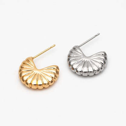 4pcs Gold/ Silver Shell Earrings 17mm, Gold/ Rhodium plated Brass, Dainty Geometric Stud Earrings (GB-4478)