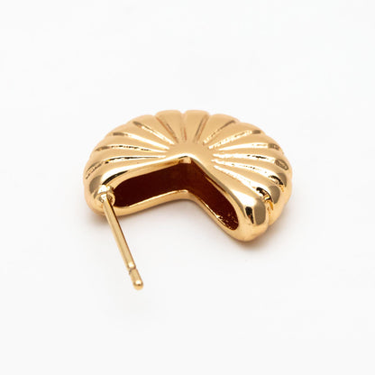 4pcs Gold/ Silver Shell Earrings 17mm, Gold/ Rhodium plated Brass, Dainty Geometric Stud Earrings (GB-4478)