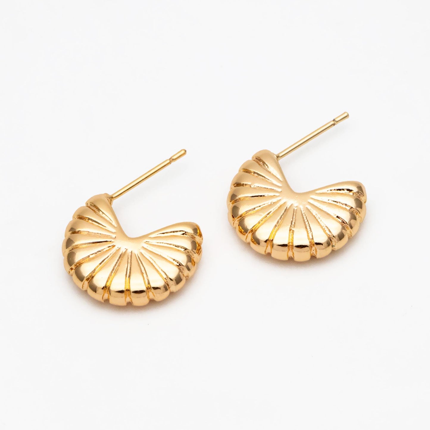 4pcs Gold/ Silver Shell Earrings 17mm, Gold/ Rhodium plated Brass, Dainty Geometric Stud Earrings (GB-4478)