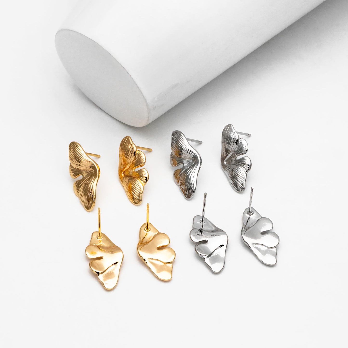 4pcs Gold/ Silver Tone Leaf Earrings, Butterfly Earrings, Dainty Stud Earrings (GB-4483)