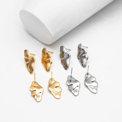 4pcs Gold/ Silver Tone Leaf Earrings, Butterfly Earrings, Dainty Stud Earrings (GB-4483)