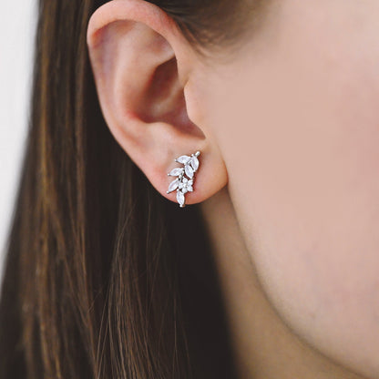 4pcs CZ Pave Gold/ Silver Leaf Earrings, 18K Real Gold/ Rhodium Plated Brass, Dainty Flower Stud Earrings (GB-4354)