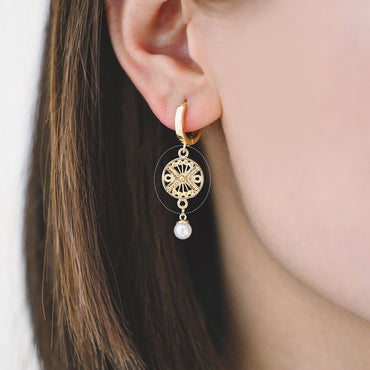 10pcs Gold Round Filigree Connectors 18x12mm, 18K Gold plated Brass, Round Charm with 2 Loops (GB-4363)