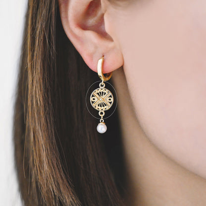 10pcs Gold Round Filigree Connectors 18x12mm, 18K Gold plated Brass, Round Charm with 2 Loops (GB-4363)