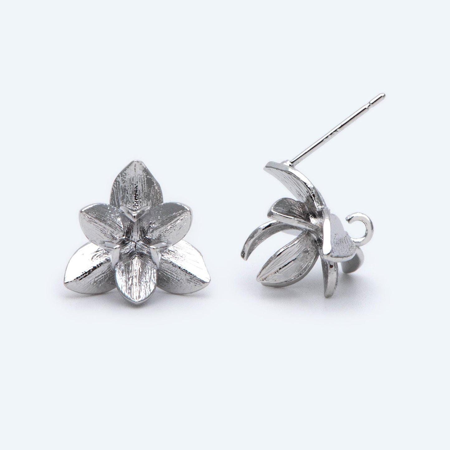 10pcs Gold/ Silver Tone Flower Ear Post with Loop, 15mm, 18K Gold/ Rhodium Plated Brass, Foral Stud Earrings (GB-984)