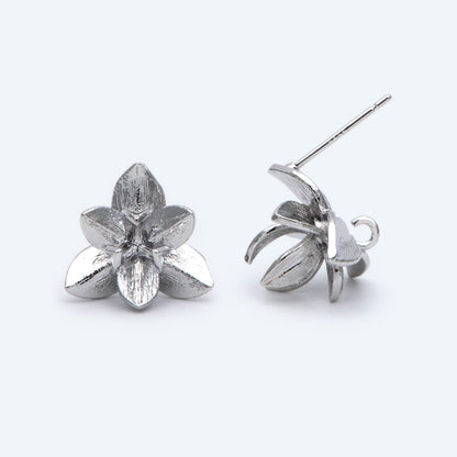 10pcs Gold/ Silver Tone Flower Ear Post with Loop, 15mm, 18K Gold/ Rhodium Plated Brass, Foral Stud Earrings (GB-984)