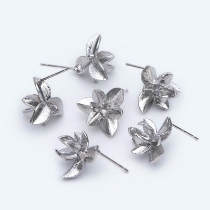 10pcs Gold/ Silver Tone Flower Ear Post with Loop, 15mm, 18K Gold/ Rhodium Plated Brass, Foral Stud Earrings (GB-984)