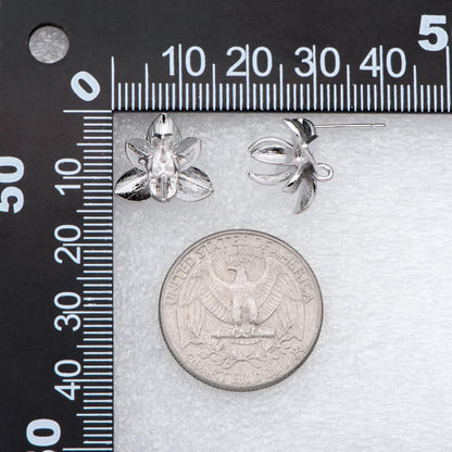 10pcs Gold/ Silver Tone Flower Ear Post with Loop, 15mm, 18K Gold/ Rhodium Plated Brass, Foral Stud Earrings (GB-984)