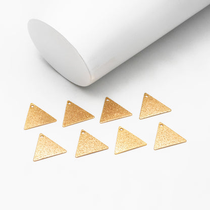 10pcs Gold plated Brass Triangle Charms 15mm, Matte Flat Triangle Disc Pendants (GB-265-B)