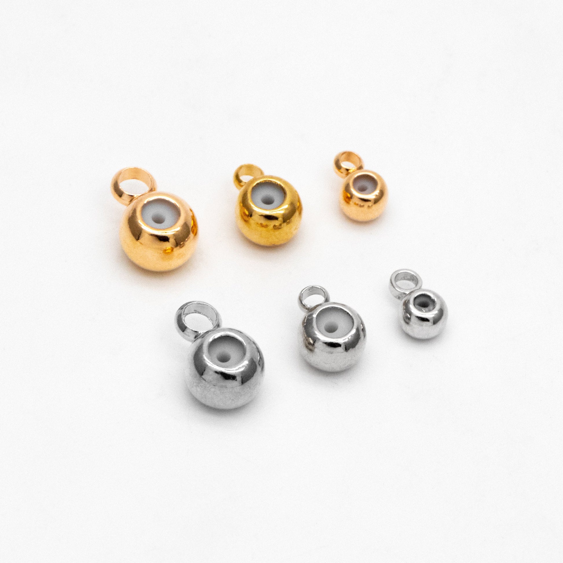 20pcs Gold/ Silver Rondelle Rubber Stopper Beads with Loop, Gold/ Rhodium plated Brass Charm Holder Connector, 3/ 4/ 5mm (GB-248)