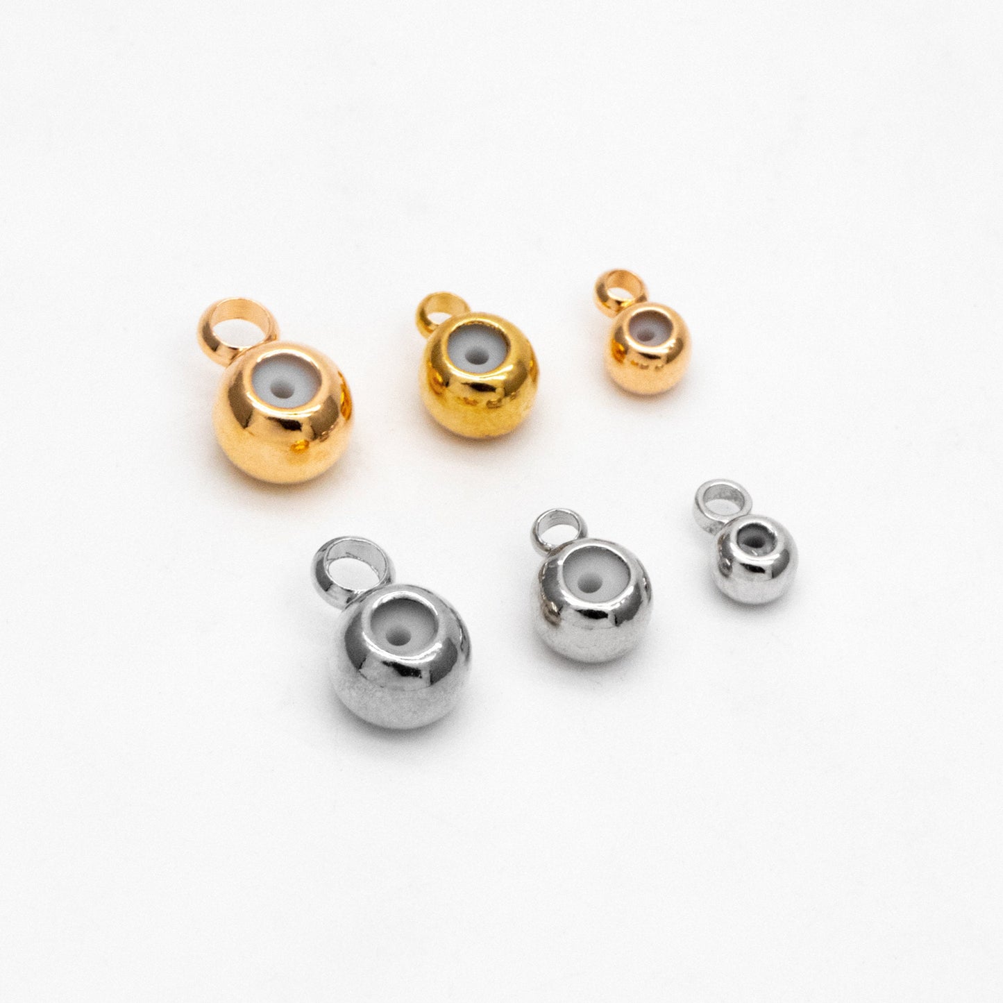 20pcs Gold/ Silver Rondelle Rubber Stopper Beads with Loop, Gold/ Rhodium plated Brass Charm Holder Connector, 3/ 4/ 5mm (GB-248)
