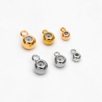 20pcs Gold/ Silver Rondelle Rubber Stopper Beads with Loop, Gold/ Rhodium plated Brass Charm Holder Connector, 3/ 4/ 5mm (GB-248)