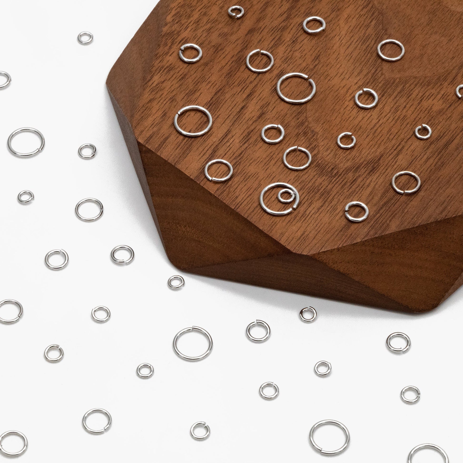 100pcs Silver Open Jump Rings, Rhodium plated Brass Split Rings, Multi Sizes Wholesale (GB-250)