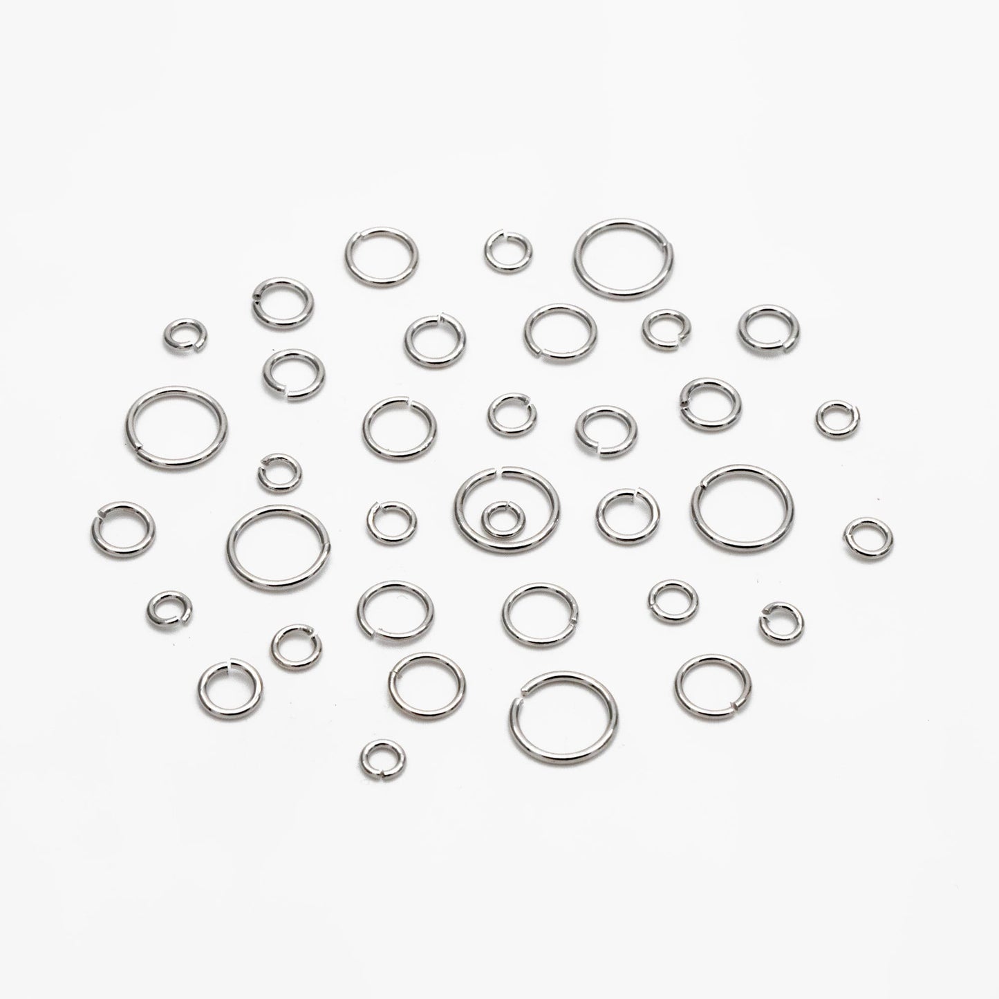 100pcs Silver Open Jump Rings, Rhodium plated Brass Split Rings, Multi Sizes Wholesale (GB-250)