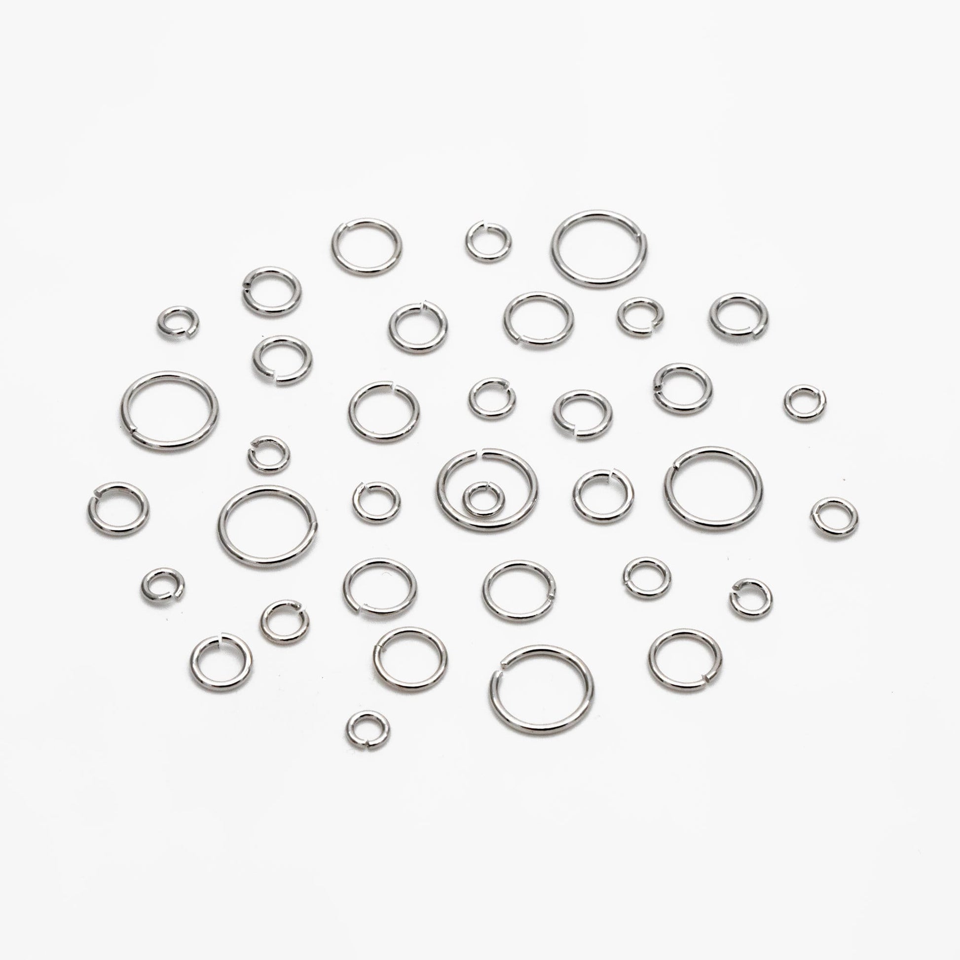 100pcs Silver Open Jump Rings, Rhodium plated Brass Split Rings, Multi Sizes Wholesale (GB-250)