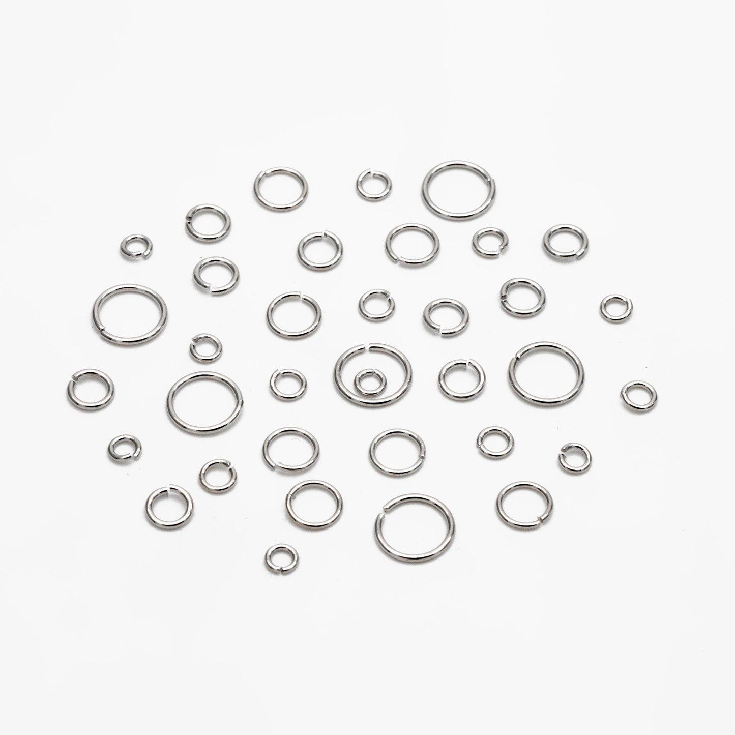 100pcs Silver Open Jump Rings, Rhodium plated Brass Split Rings, Multi Sizes Wholesale (GB-250)