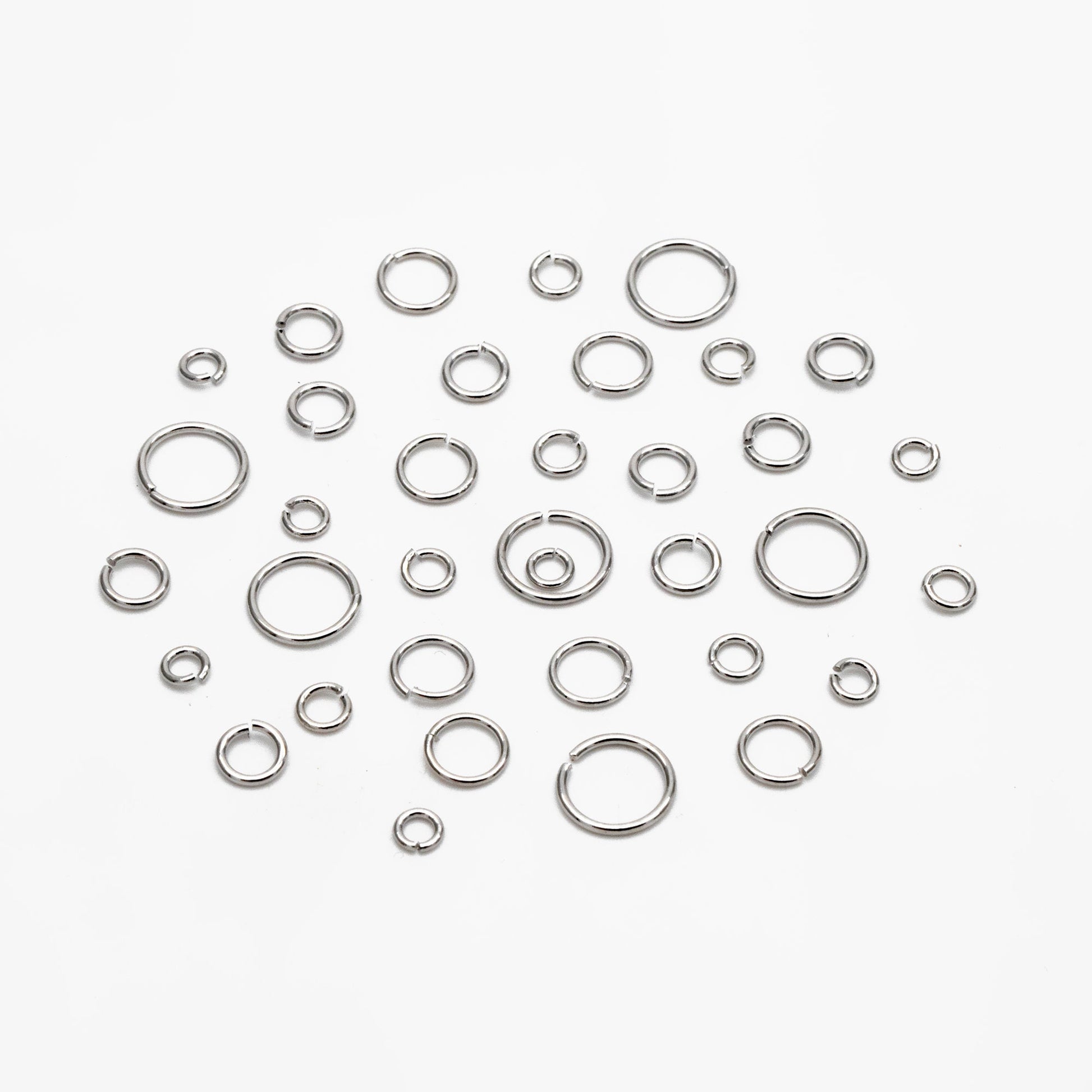 100pcs Silver Open Jump Rings, Rhodium plated Brass Split Rings, Multi Sizes Wholesale (GB-250)