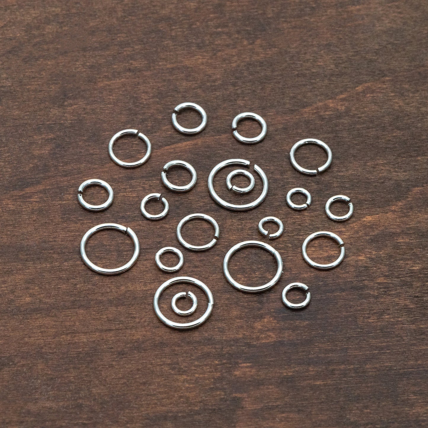 100pcs Silver Open Jump Rings, Rhodium plated Brass Split Rings, Multi Sizes Wholesale (GB-250)