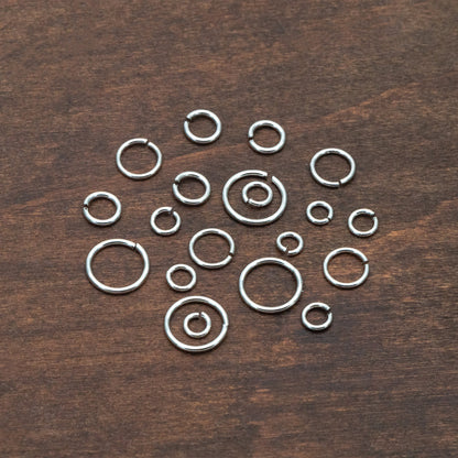 100pcs Silver Open Jump Rings, Rhodium plated Brass Split Rings, Multi Sizes Wholesale (GB-250)