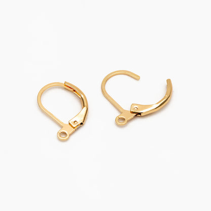 20pcs Gold/ Silver Leverback Ear Hooks, Real Gold/ Rhodium plated Brass, Earring Wire Hooks (GB-475-C)