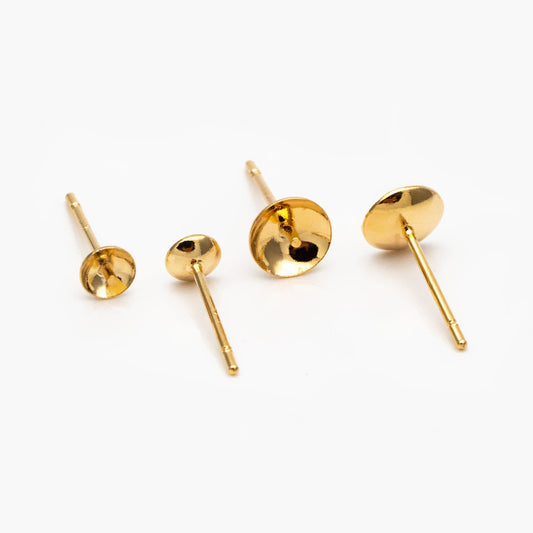 20pcs Gold plated Brass Ear Stud Posts with 4/6mm Cup Peg (GB-1674)