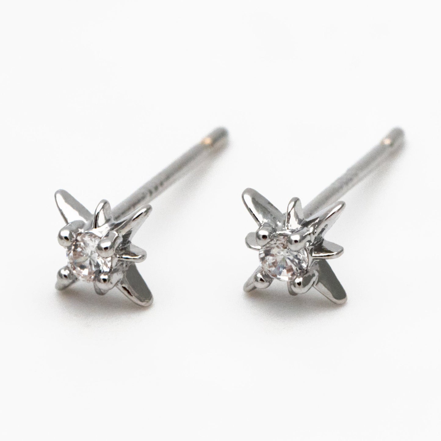 10pcs CZ Pave North Star Ear Posts, 6mm, Real Gold/ Rhodium Plated Brass Star Stud Earrings (#GB-3041-C)