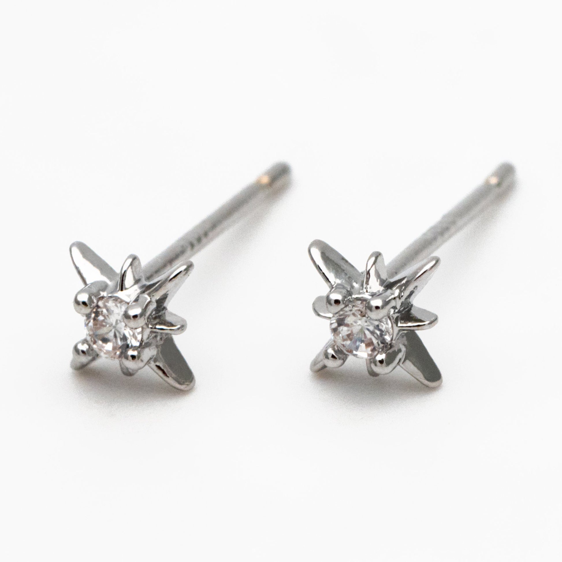 10pcs CZ Pave North Star Ear Posts, 6mm, Real Gold/ Rhodium Plated Brass Star Stud Earrings (#GB-3041-C)