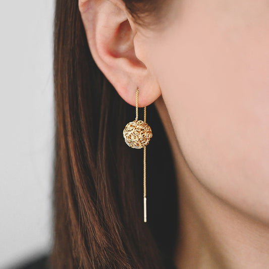 4pcs Gold Wire Ball Chain Earrings, Gold plated Brass, Daity Dangle Earrings (GB-4426)