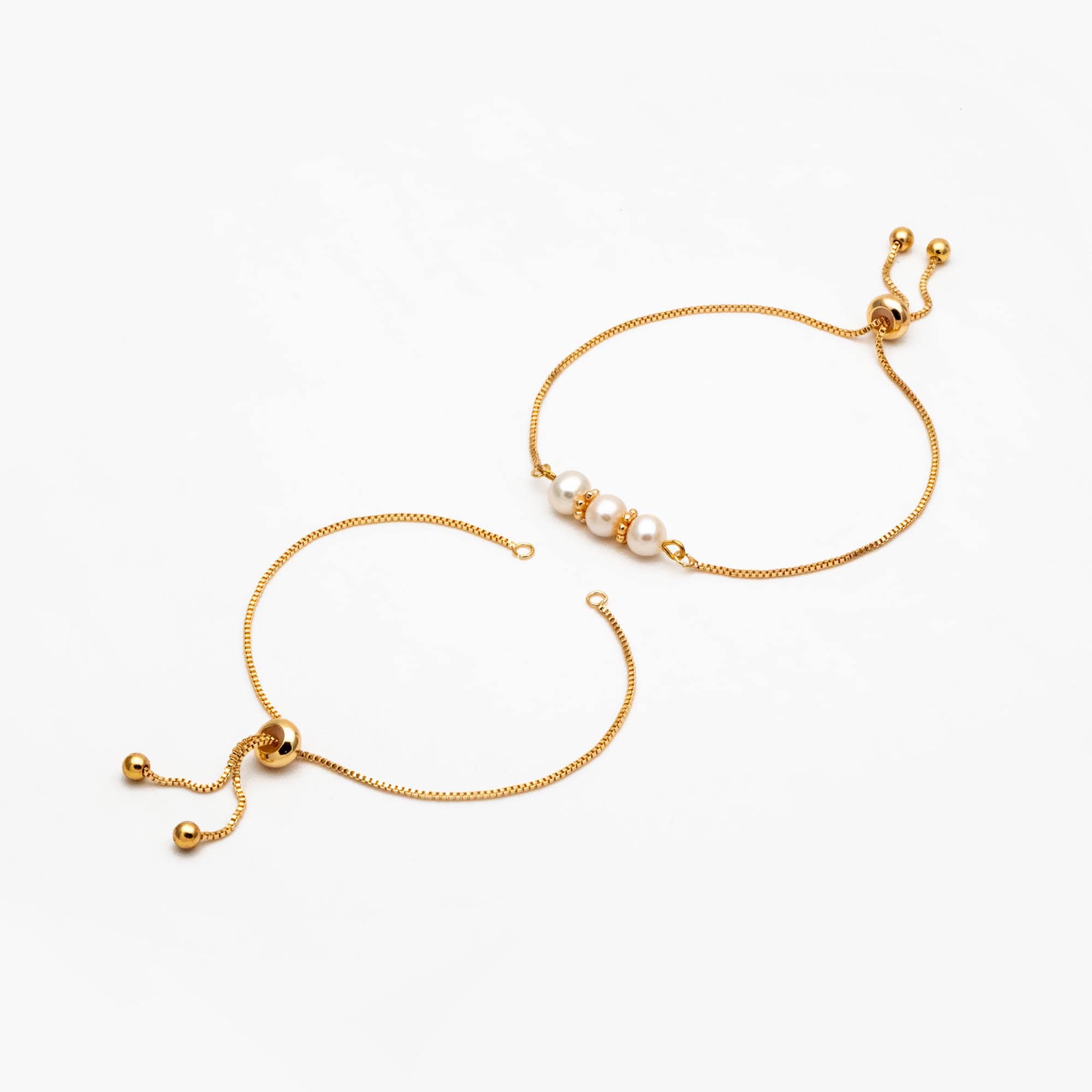 10pcs Gold Sliding Adjustable Bracelet Making Chain, Half-finished Bracelet with Rubber Stopper Beads (GB-269-C)