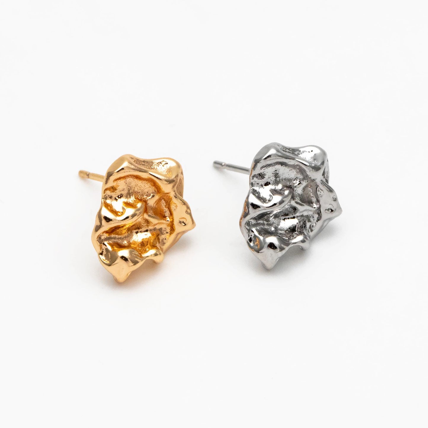 10pcs Gold/ Silver Tone Hammered Irregular Earrngs, 18K Gold/ Rhodium plated Brass, Dainty Stud Earrings (GB-4484)