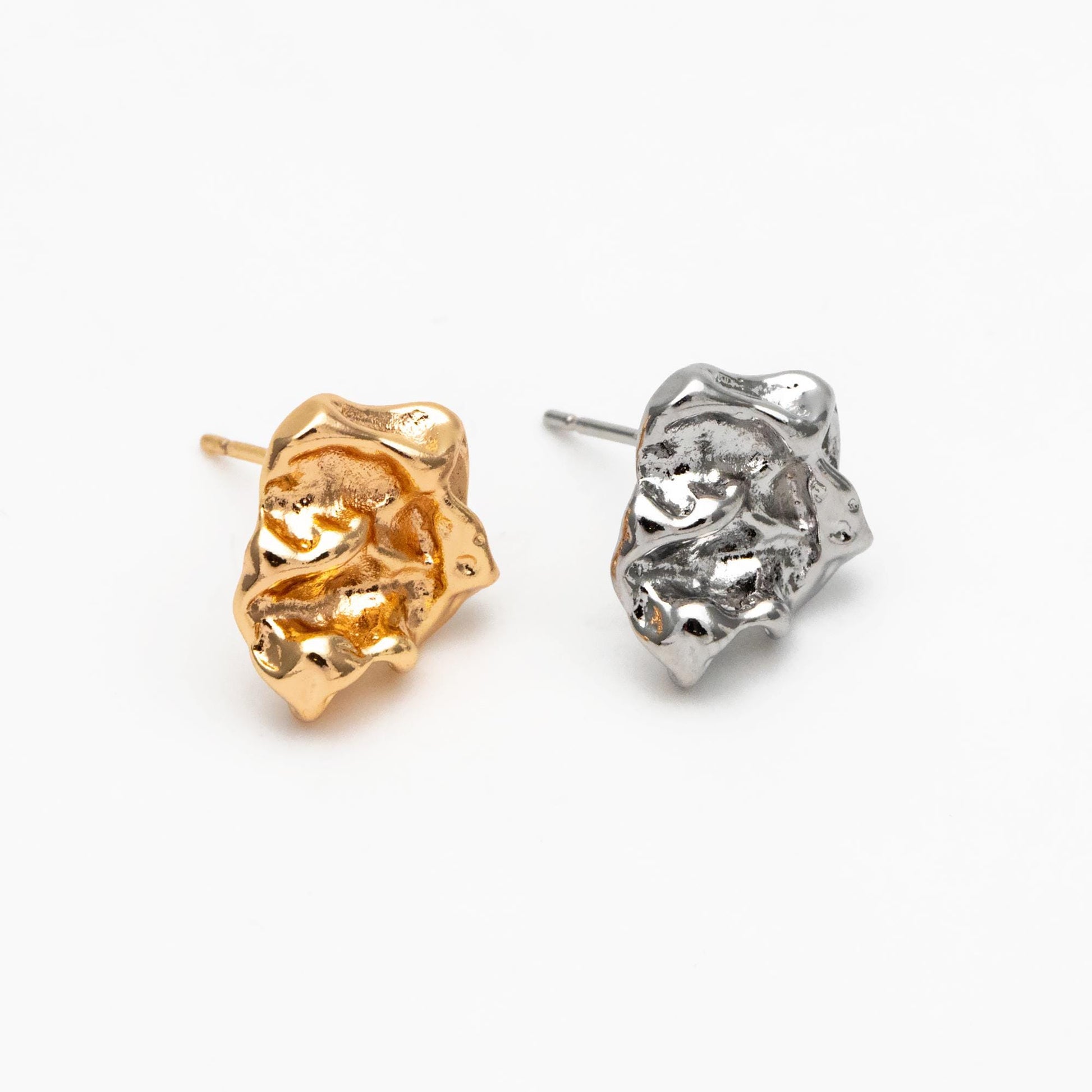 10pcs Gold/ Silver Tone Hammered Irregular Earrngs, 18K Gold/ Rhodium plated Brass, Dainty Stud Earrings (GB-4484)