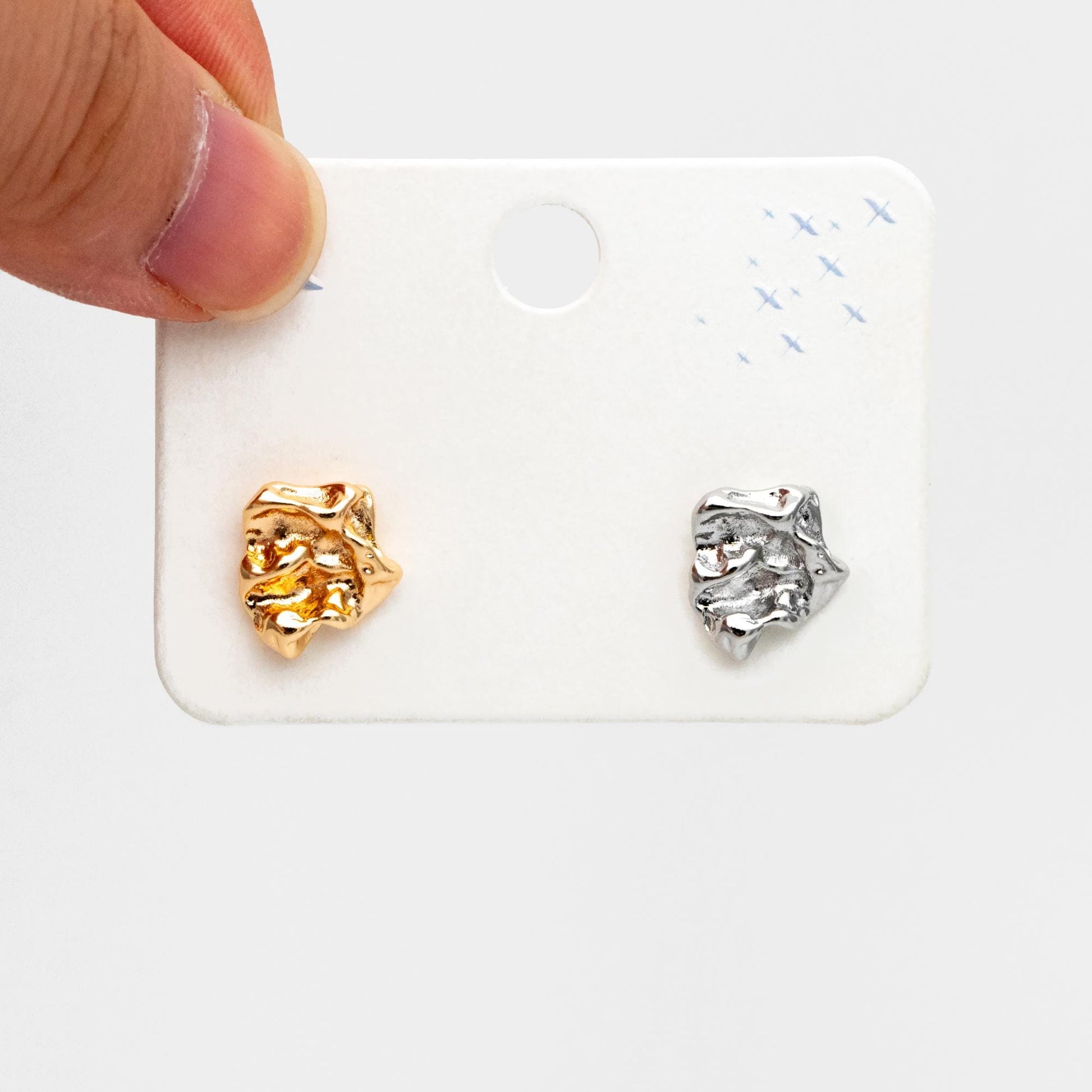 10pcs Gold/ Silver Tone Hammered Irregular Earrngs, 18K Gold/ Rhodium plated Brass, Dainty Stud Earrings (GB-4484)