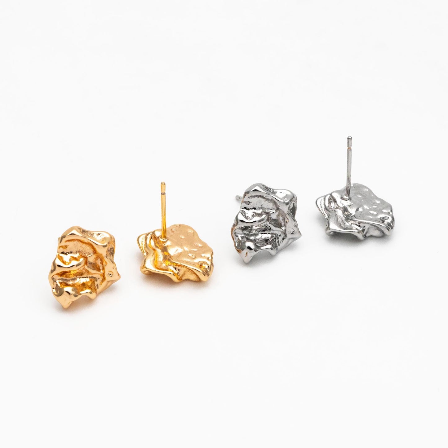 10pcs Gold/ Silver Tone Hammered Irregular Earrngs, 18K Gold/ Rhodium plated Brass, Dainty Stud Earrings (GB-4484)