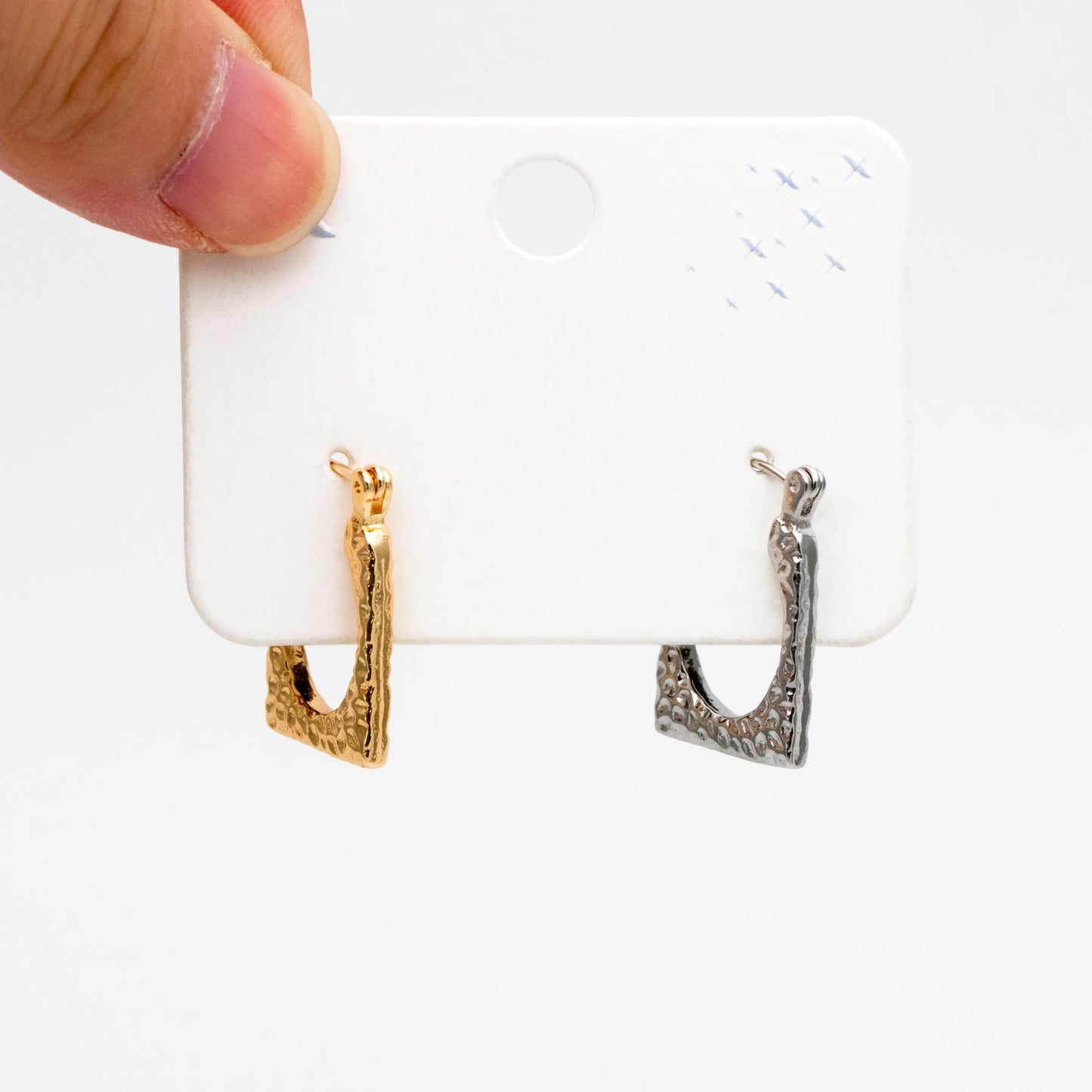 4pcs Gold/ Silver Tone Rectangle Earrings, 18K Gold/ Rhodium plated Brass, Hammered Hoop Earrings (#GB-4485)