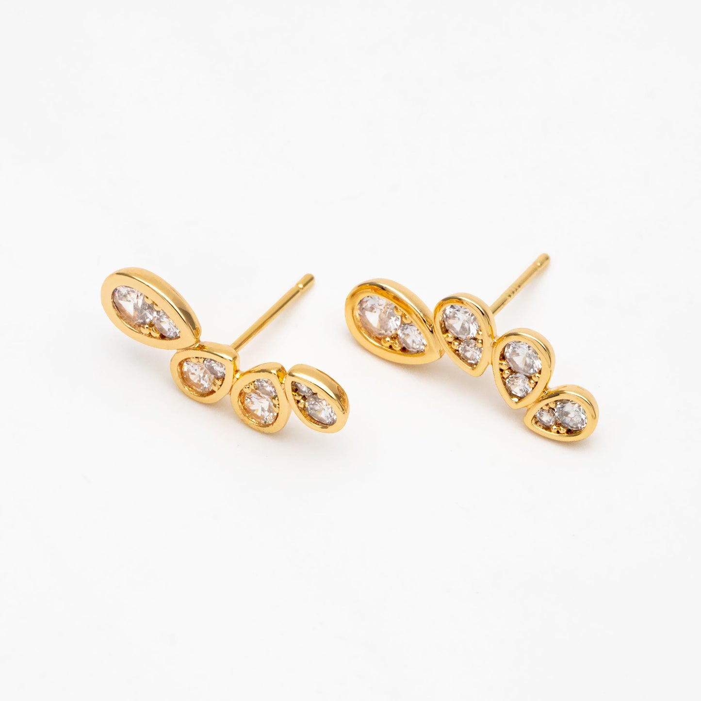 4pcs CZ Pave Gold/ Silver Tone Teardrop Earrings, 18K Gold/ Rhodium Plated Brass, Dainty Stud Earrings (GB-4488)