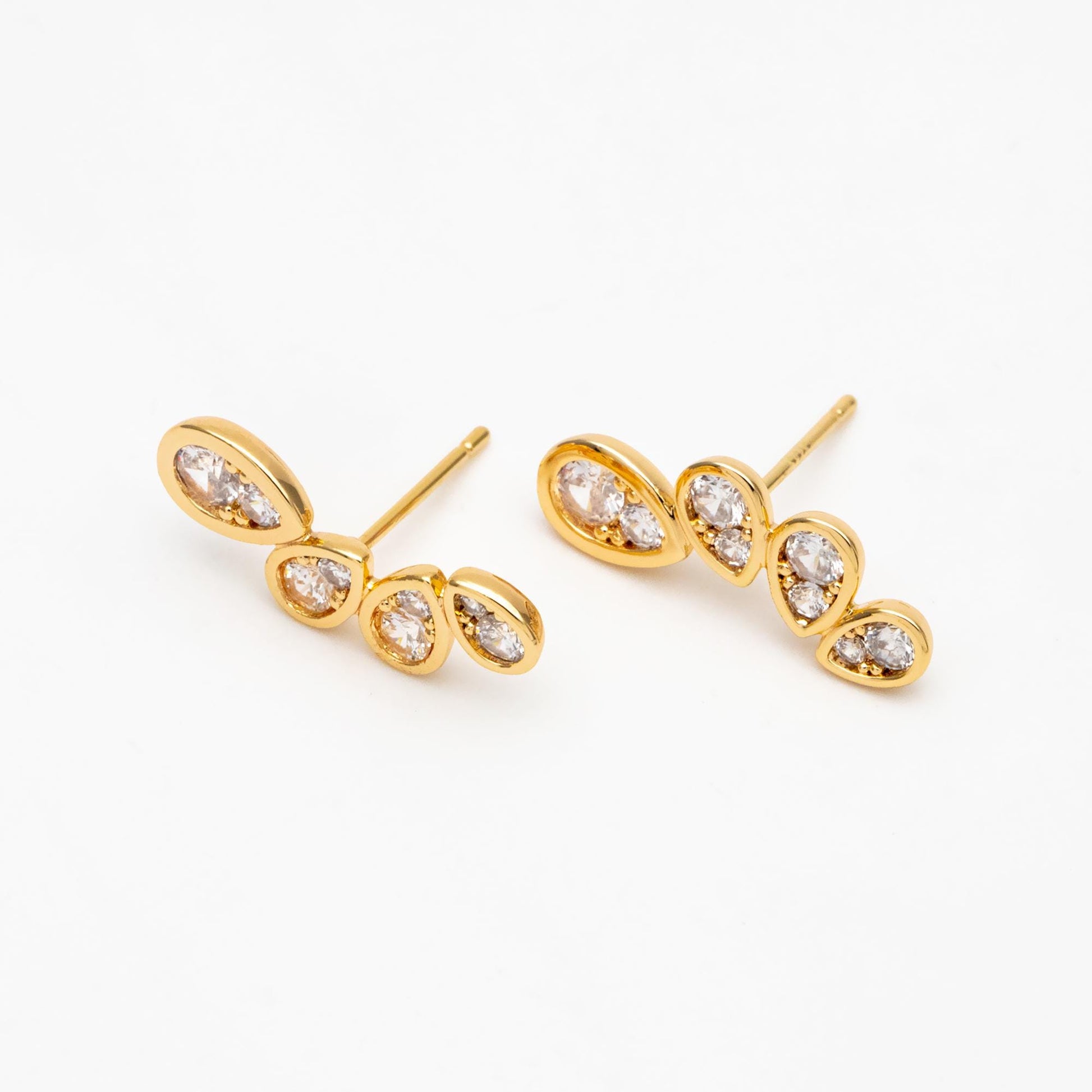 4pcs CZ Pave Gold/ Silver Tone Teardrop Earrings, 18K Gold/ Rhodium Plated Brass, Dainty Stud Earrings (GB-4488)